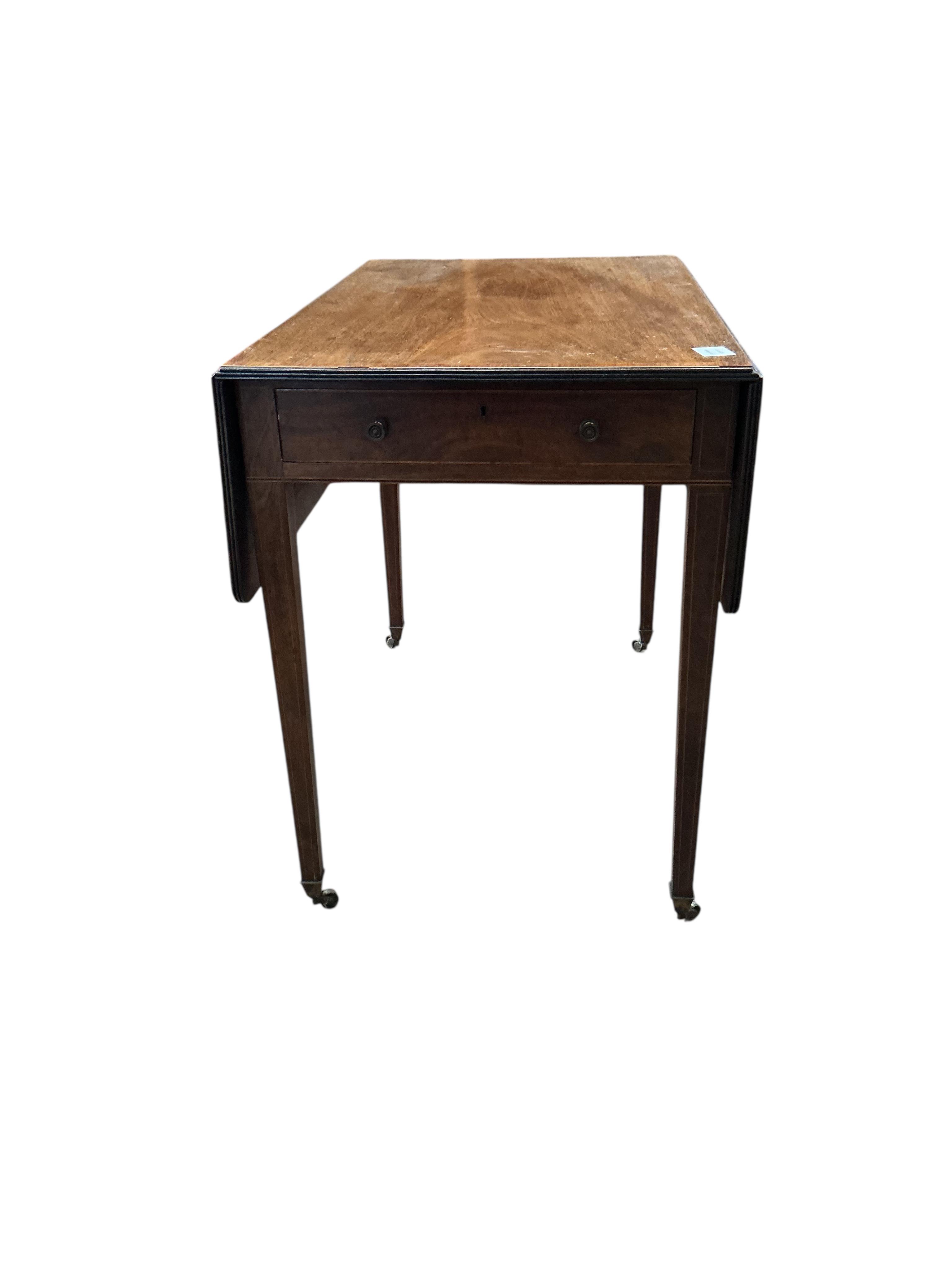 A George III satinwood banded mahogany Pembroke table, width 53cm, depth 84cm, height 71cm